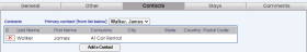 A/R account Contacts section Contacts detail with an example entry shown